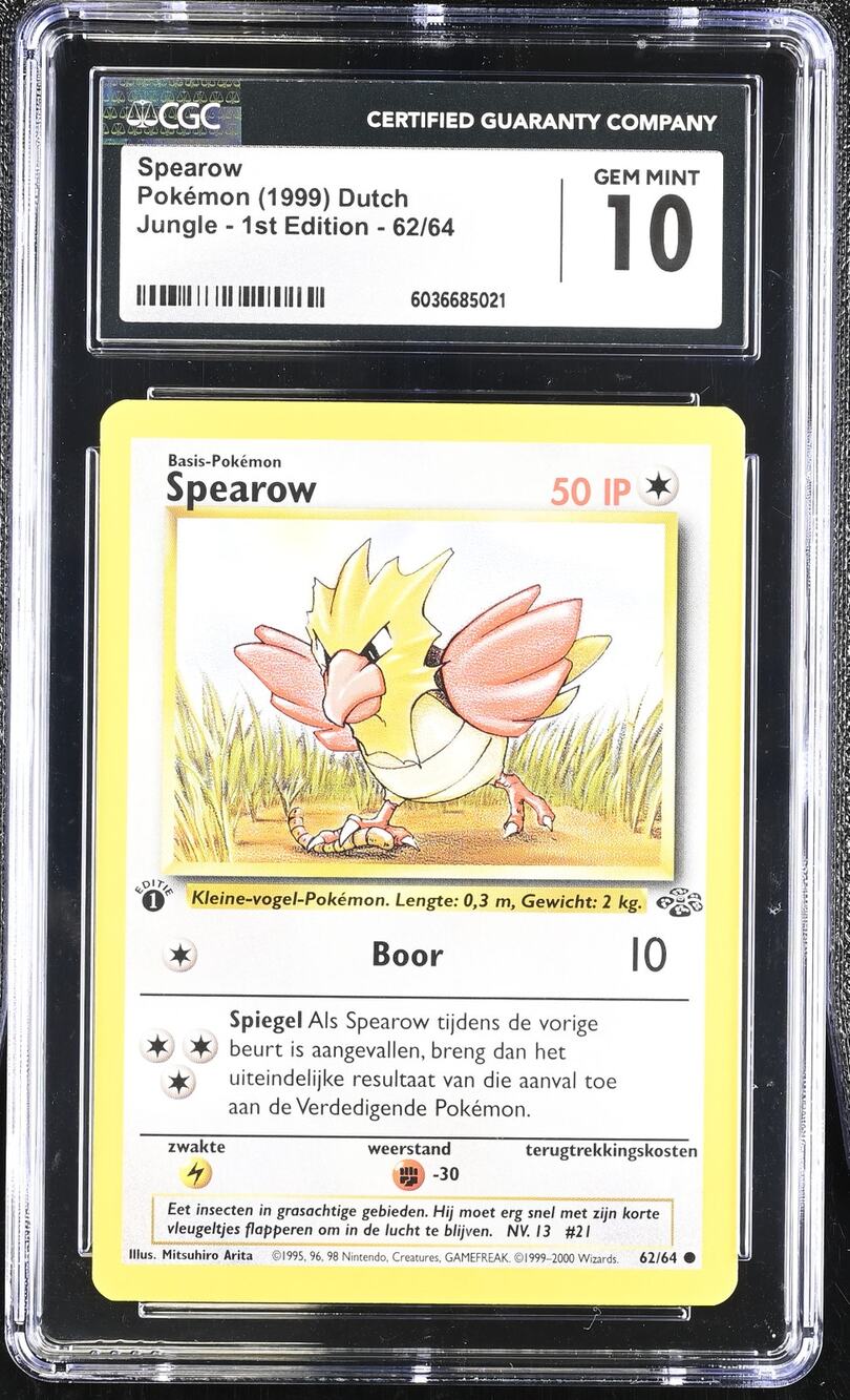 CGC 10 GEM MINT Spearow 1st Edition 62/64 Pokemon Dutch Jungle Set (PSA/BGS)